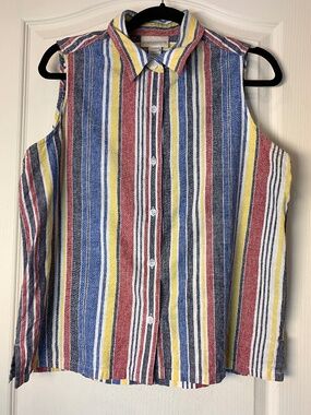 Jones New York Linen Blend Striped Sleeveless Shirt Women Size 14 Coastal Summer